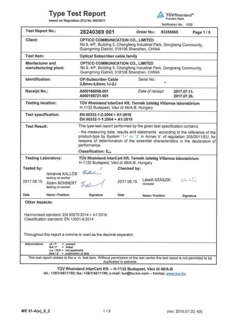 OPTICO fiber cable G657A2 CPR 